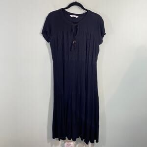 Sonoma Women's Black Tiered Textured Short Sleeve Midi Dress Size M